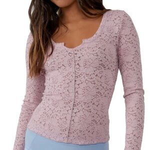 Free People Cloud Nine Long Sleeve Lace Top in Mauve